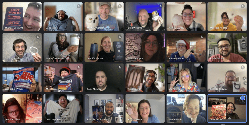 This is a screen grab from the WebDevStudios Secret Santa Google Meet.