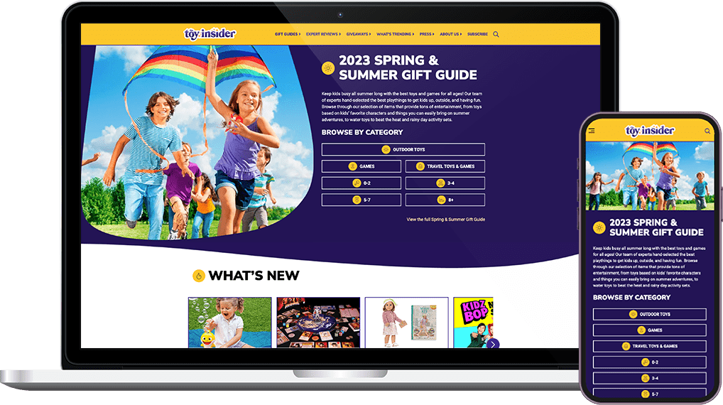 This is an image of the The Toy Insider website displayed on an open laptop and on a mobile device.